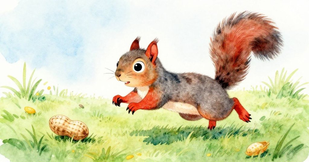 灰松鼠猛然決定伸手抓住滾動的花生,神情堅定,草坪上展現靈敏與勇敢瞬間。