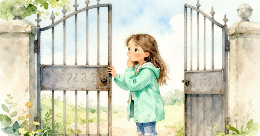 克拉拉凝神細看大門上刻著的數字與箭頭,回憶與現實交織中流露出溫柔而專注的神情。