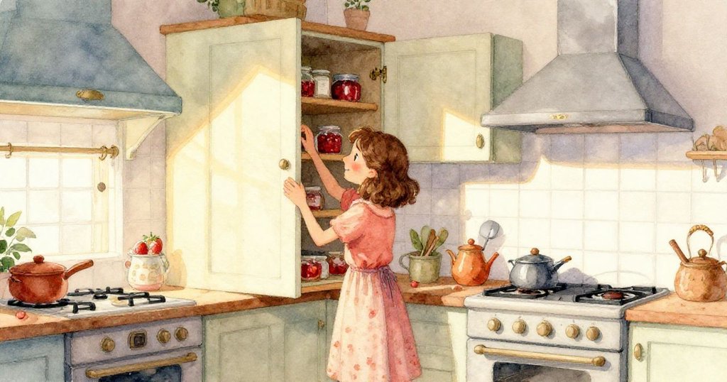 Ella穿著舒適鞋子在明亮瓷磚上輕快邁步，展現出新晨希望與溫馨活力