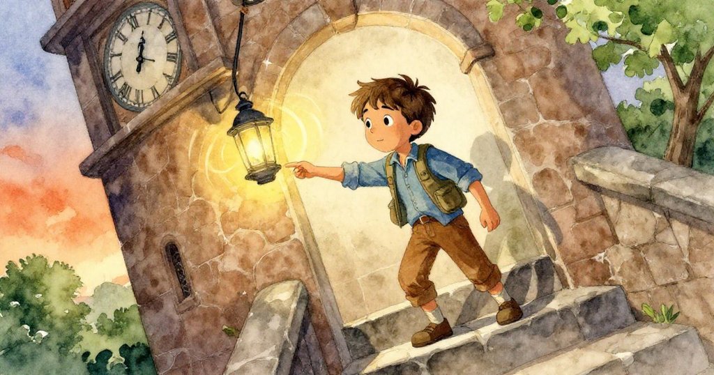 尼科在微傾石階上攀爬,燈籠輕觸牆面發出微妙聲響,他臉上流露專注與一絲緊張。