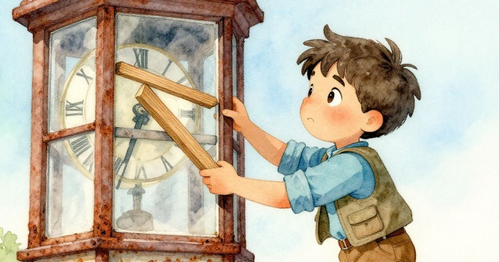 尼科在暗淡室內仔細將備用木條楔入窗與玻璃間,臉上展現出堅毅與智慧,燈籠頓時穩定下來。