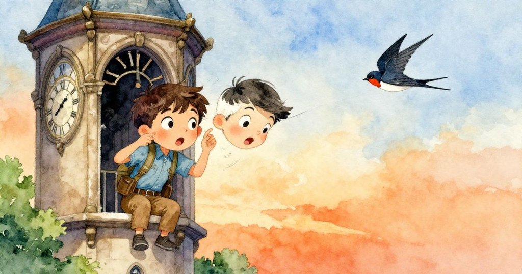 燕子迅速穿過狹小窗縫輕刷尼科耳際,他驚訝地注視著這意外瞬間,燈籠輕搖間充滿緊張與動感。