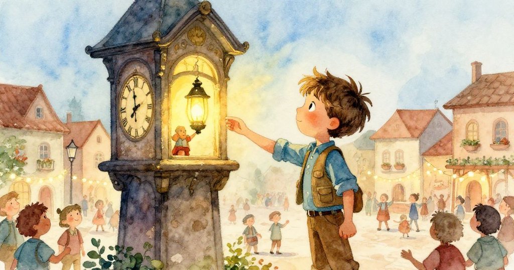 尼科成功將燈籠滑入高窗,燈光照亮鎮中心,村民歡慶,鐘聲響起,他滿心喜悅閉合鏽蝕鉸鏈。