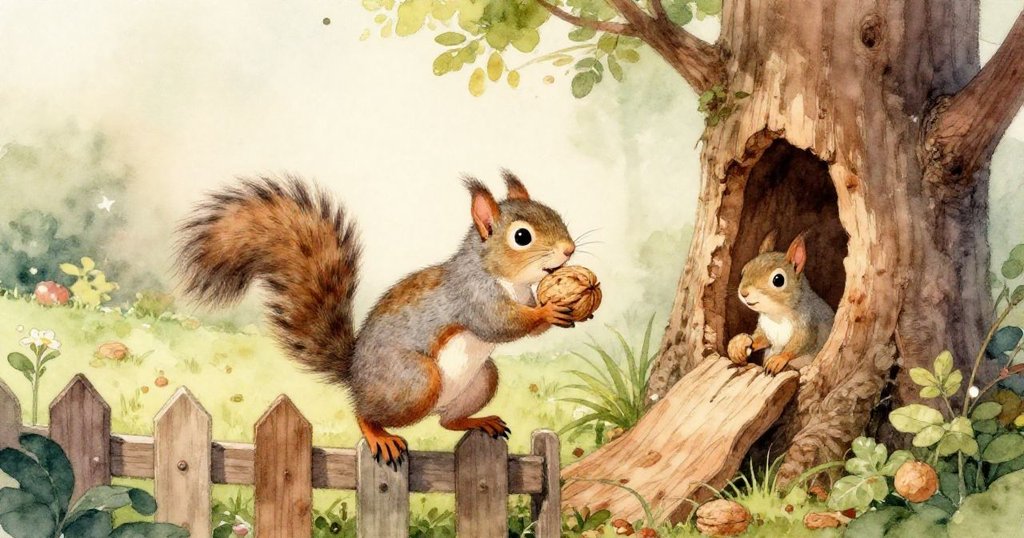 小灰松鼠急速爬下排水管，奮力推動胡桃穿越堆疊木箱的坡道，表情專注努力，克服途中的障礙。