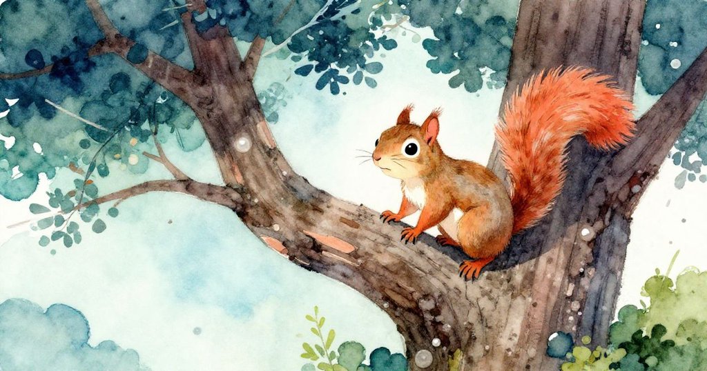 斯普瑞靈活攀爬橡樹粗糙樹幹，隨風拂動樹皮飛舞，展現奮力克服挑戰的動感場景。