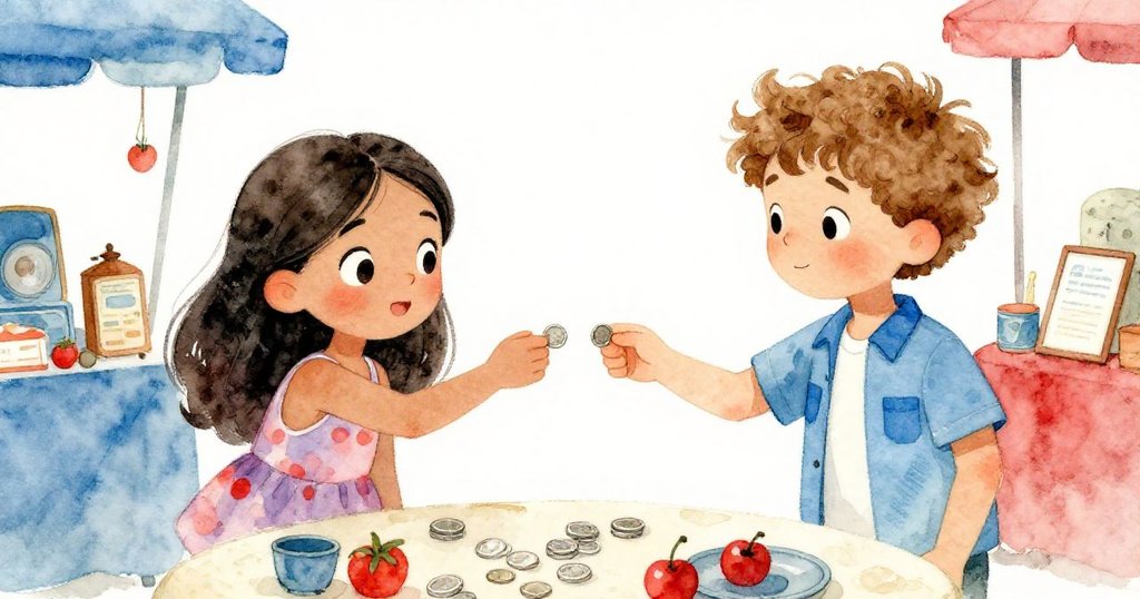 Maya與Felix在古董桌前同時伸手取銀幣,手指輕觸瞬間傳遞著默契,充滿童趣與暖意。