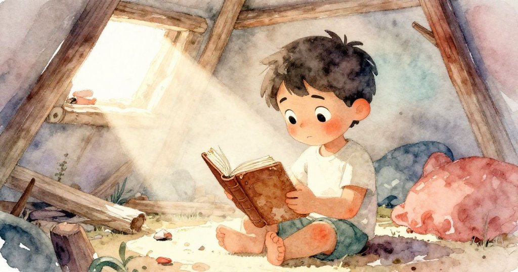 進入舊屋內，陽光灑在飄塵間，Leo細讀鹽跡日記，神情堅定中帶一絲失落。