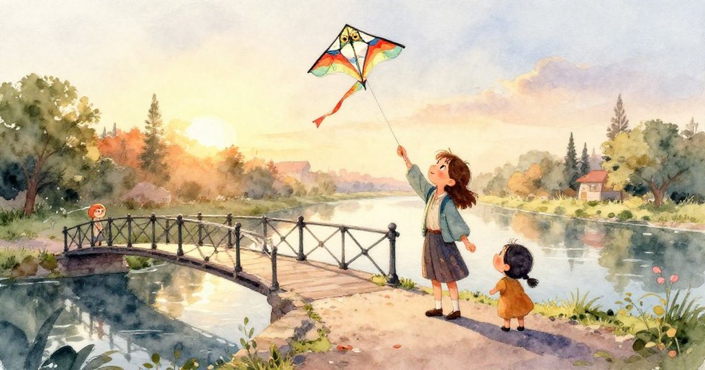 米拉細緻地用粗糙樹枝挑弄結緊的風箏線，手部特寫顯示堅定與些許痛楚，場景富有張力。