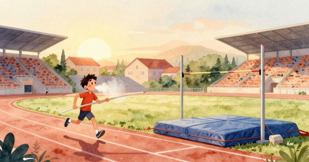 馬特奧的杆尖輕輕劃過賽道上破舊的界線,細節中流露出挑戰與堅持的痕跡。