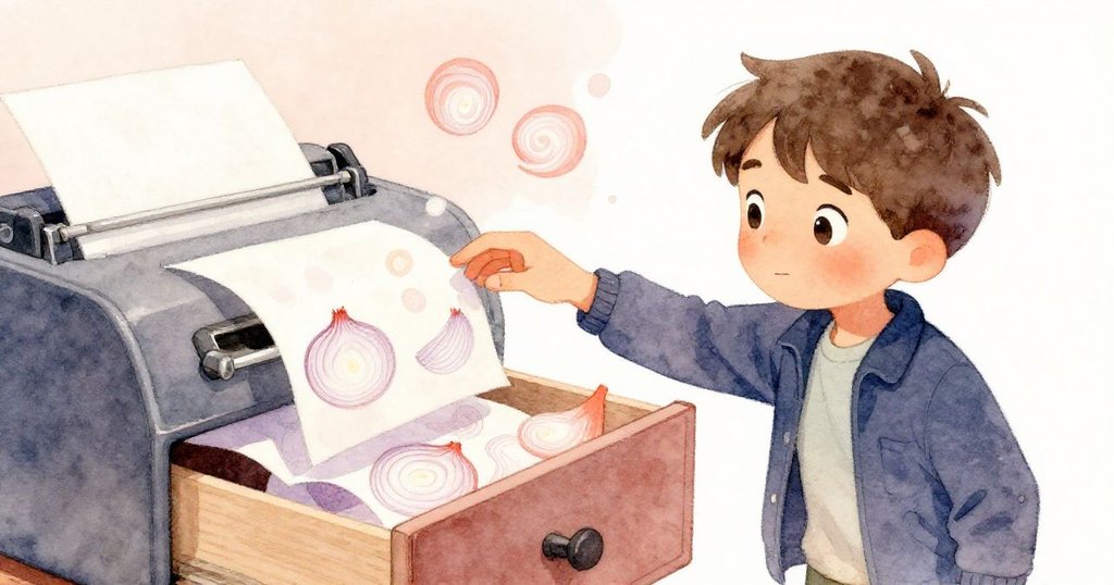 Elias伸手輕觸振動的薄頁，隨風飄落揭開過去秘密，紙頁輕舞中散發溫柔光芒，充滿驚喜。