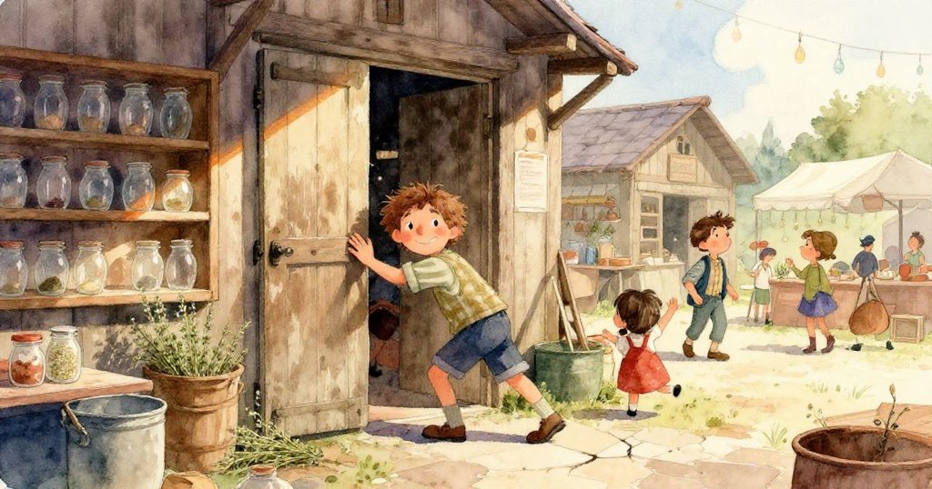 米羅細心塗抹藍色油漆於泛黃橫幅上，手指輕觸展現往昔回憶與溫柔專注。