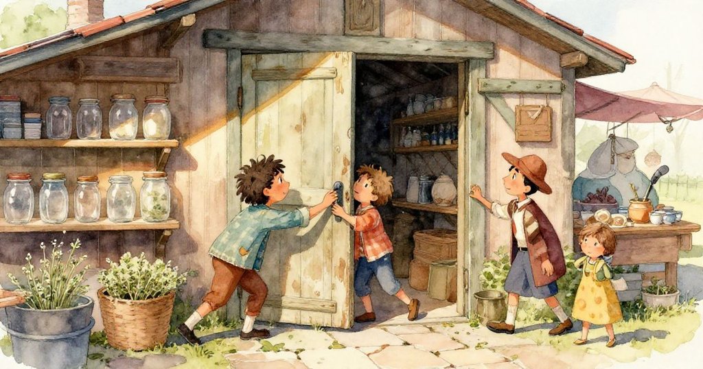 米羅透過破裂窗格凝望，發現藏於縫隙中的鐵盒，驚喜與好奇在眼中流露。