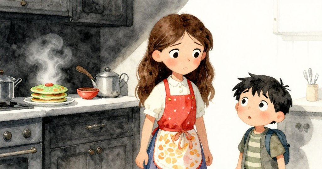 莉拉在廚房忙碌時,弟弟進入令空氣充滿期待與緊張,她與弟弟互動中透露出驚奇與懸念,故事氣氛愈加濃厚。