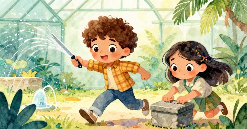 Mateo迅速取來細刀,Lila靈巧用指撬起石盒蓋,並在噴頭運作下展現協作與動感情緒