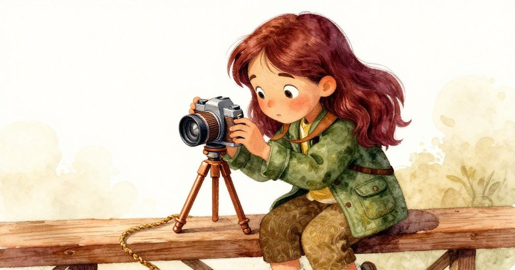 Tamara細心檢查野生攝影機與編織繩索，雙手動作細膩，神情專注，背景透出柔和木質與自然光影。