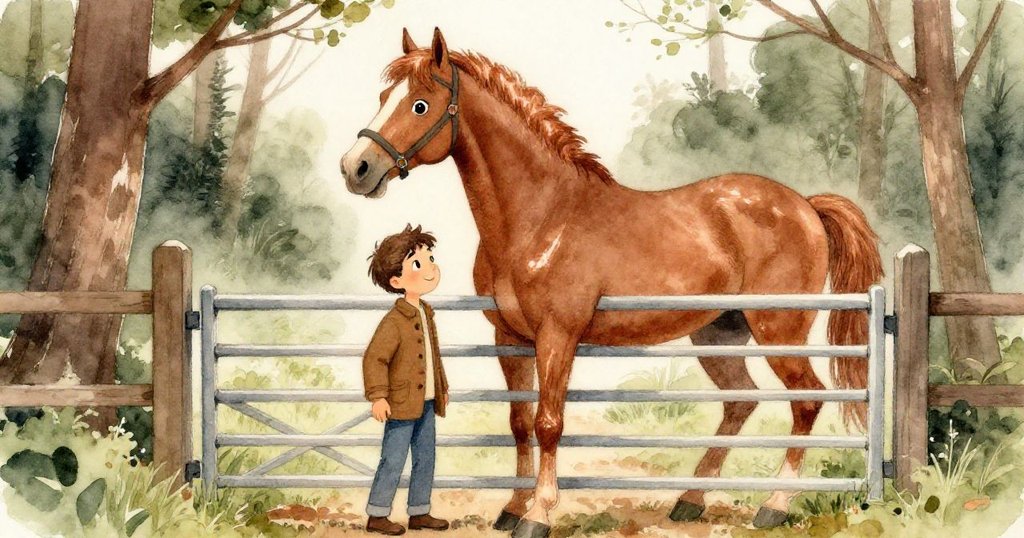 馬優雅跨步進入敞開大門，Sam登馬後臉上流露驚喜與期待，綠野間彌漫著探險的氣息。