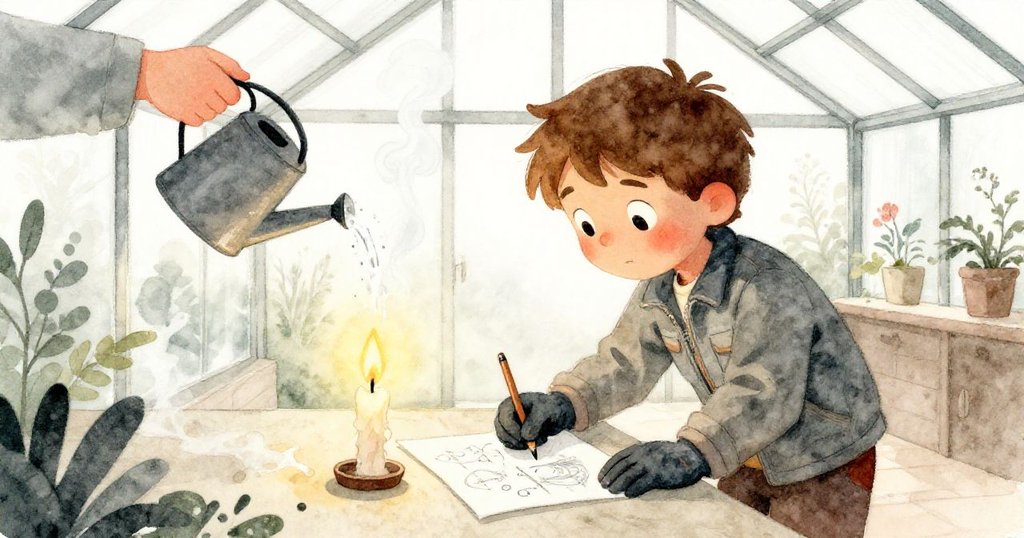 加倫在溫室內發現燃燒蠟燭與散落草圖,驚訝之情溢於神色,忽然水花飛濺掀起緊湊轉折。