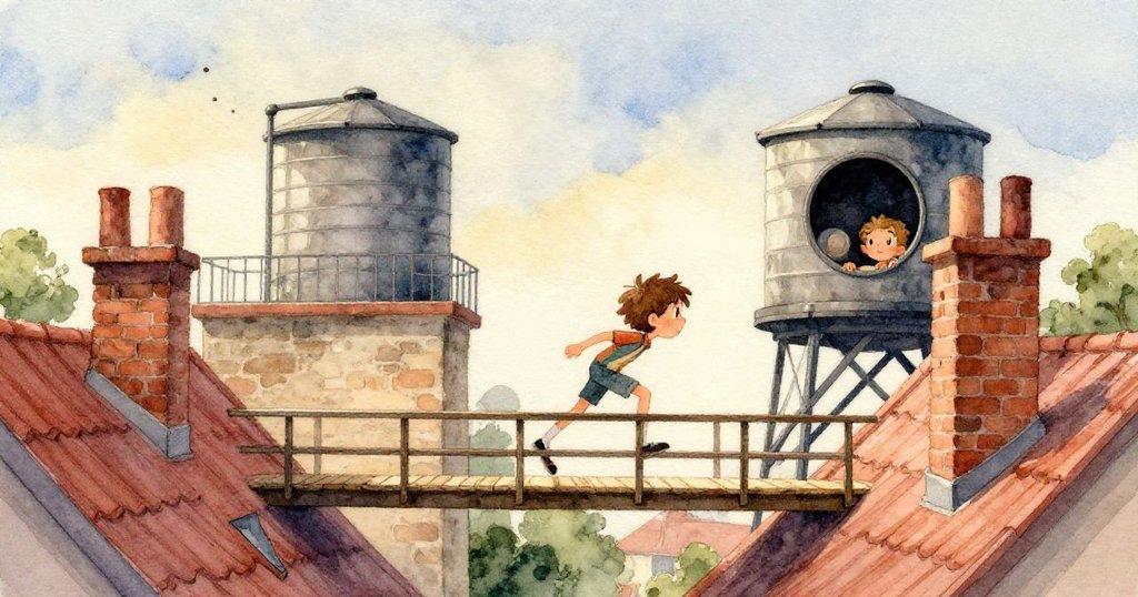 Leo專注地用雙手將破舊掃把柄作撬棒，近距離展示生鏽水箱蓋縫隙與粗糙金屬質感。