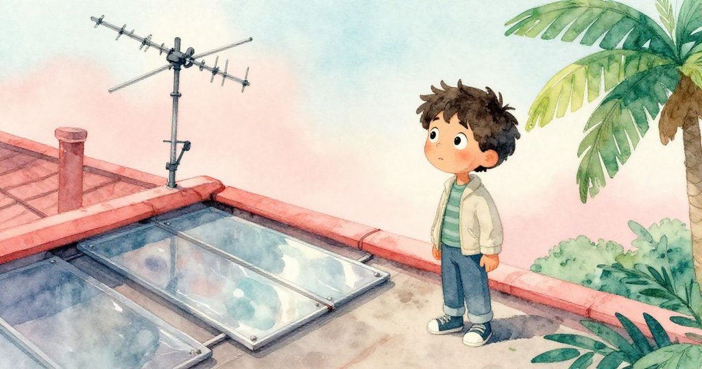 隨著時光流逝，Leo站在閃光屋頂上警覺環顧四周，金屬板與天線隨風搖曳，營造出都市轉變氛圍。