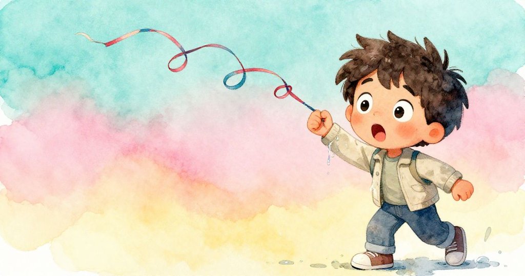 在激動瞬間，Leo因冷水濺及衣袖而露出驚訝神情，絲帶猶如風箏尾般展開，充滿驚奇與期待。