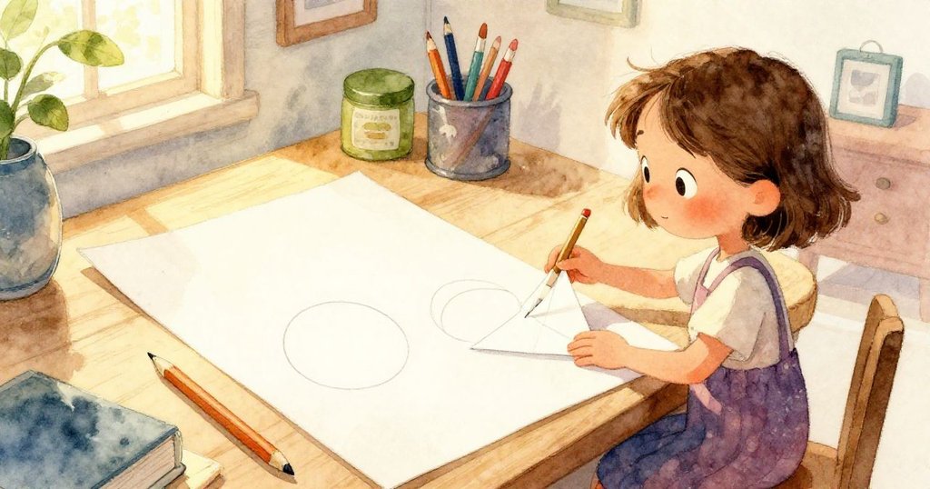 瑪雅雙手專注摺疊紙圈，手部細節清晰，以傾斜視角呈現紙輪變化，敘述創作進程的發展。