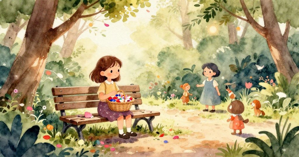 漂浮的彩色紙花瓣在空中翩躚，熊貓好奇地靠近竹子觸碰樹葉，場景充滿了動感與自然探索。