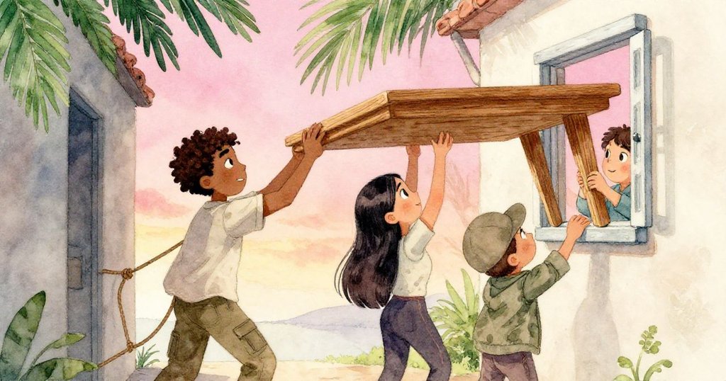 菲力克斯帶著繩子出現在走廊裡，米格爾與拉拉側耳傾聽，新方案在窗邊點燃希望。