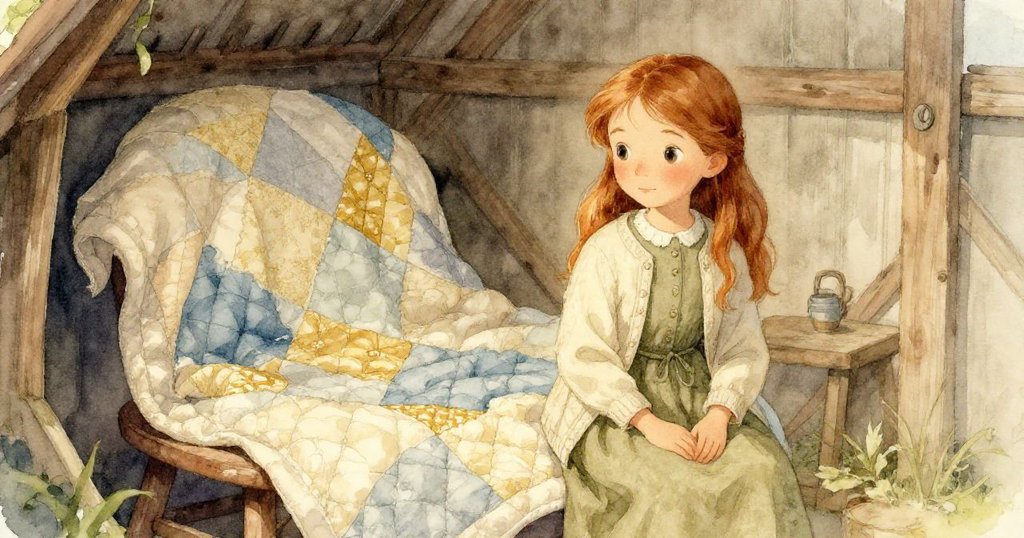 Ruth在棚內溫柔折疊斑駁被子,現實與溫暖記憶交織,營造懷舊與關愛氛圍。