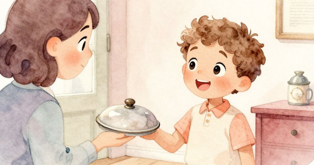 博物館一隅，喬納斯與導覽員溫馨交換古董蓋子，互動中流露出對藝術欣賞的驚奇與真摯情感。