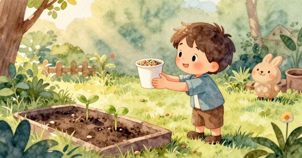 米洛專注地將紙杯握在手中，細看杯內色彩砂粒，感受到大自然溫暖質感，充滿好奇心。