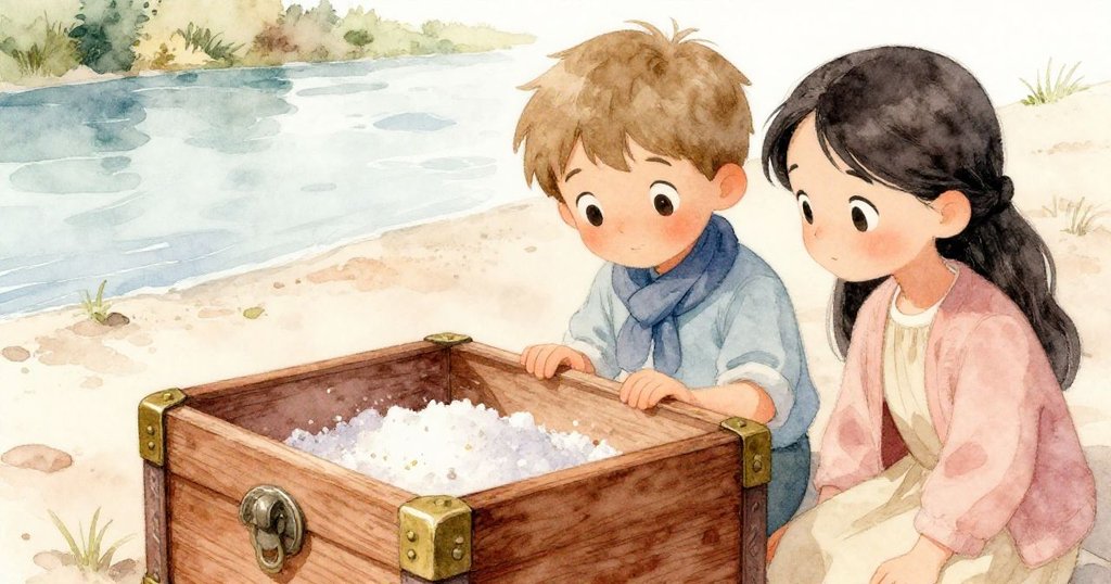 Leo與Mira並肩低頭檢查充滿歷史痕跡的木盒細節，銅角與細刻銀紋清晰可見，環境呈現柔和自然色調。