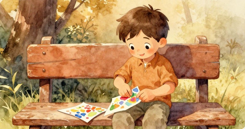 樂奧專注地摺著紙,鏡頭聚焦於他靈巧的雙手與細膩的剪裁動作,充滿創造熱情