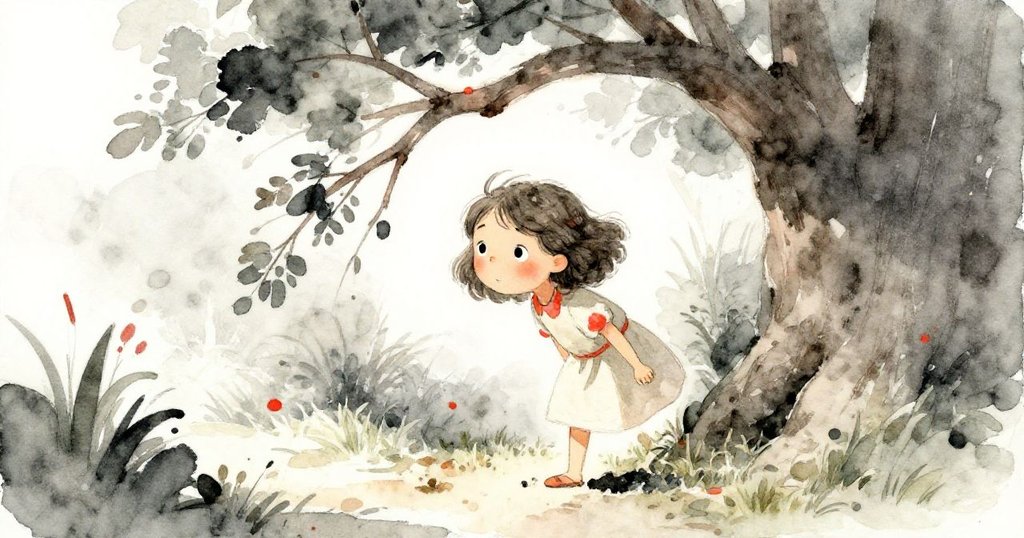 Mia 彎腰避開低垂樹枝，穿越隱秘自然通道，神情專注且小心，展現探險途中遇到的小挑戰。