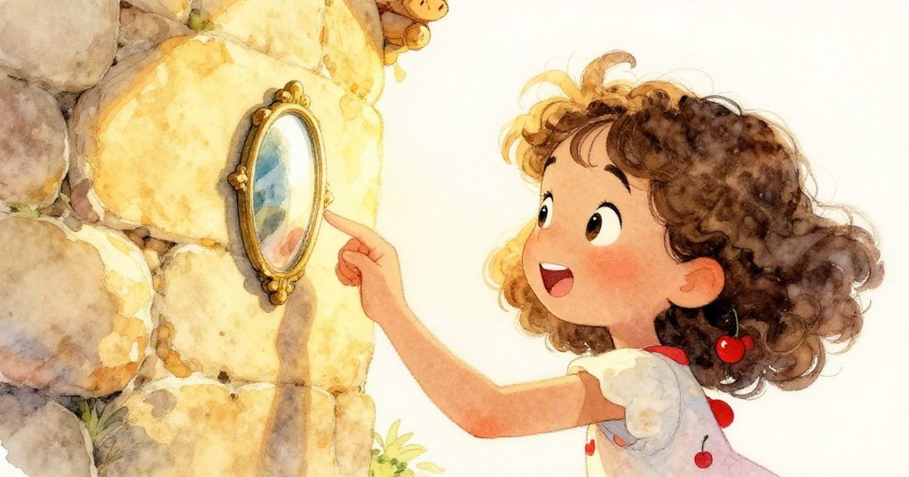 日落時分，妮娜凝神於牆上微小洞口中映出的鏡片，她眼中滿是驚奇與溫柔的金光。