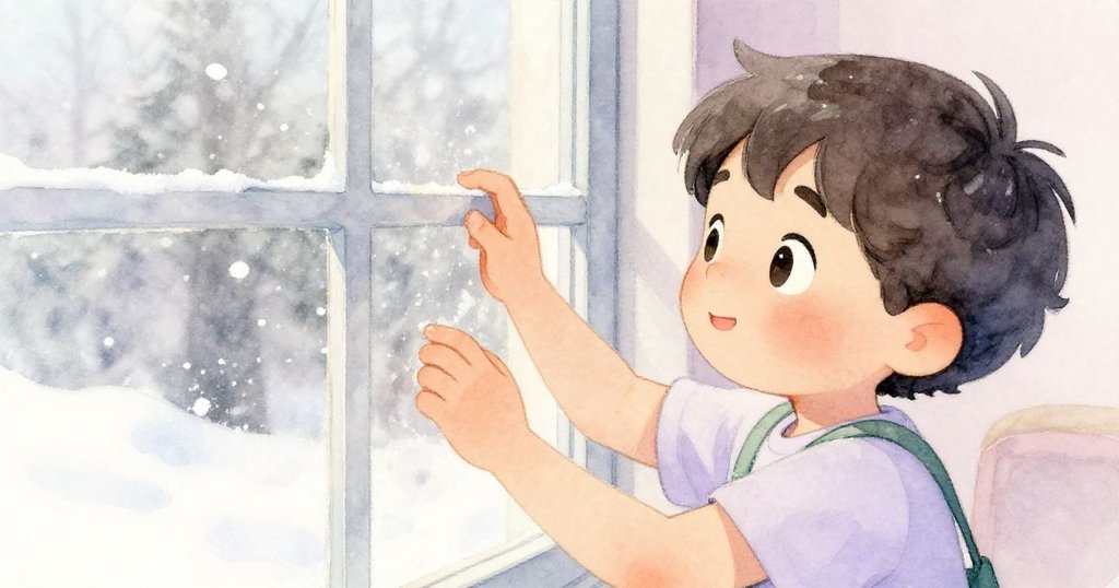 Milo 調整玻璃反光，他的手特寫展示勇敢動作，柔和光線映出堅定與期待，近距離展現了環境互動。