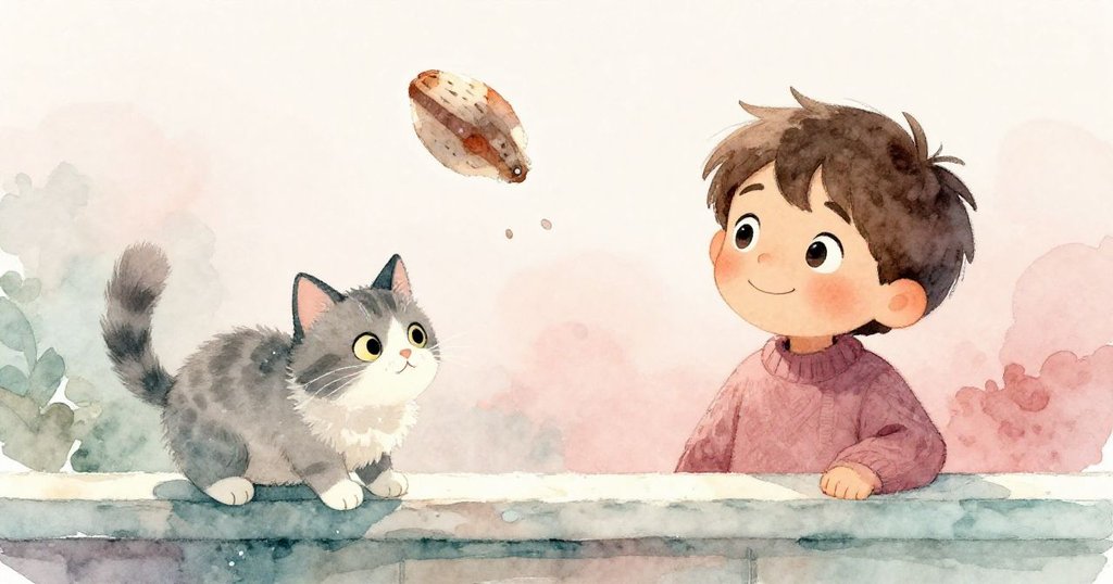 書本落下發出沉悶聲，Sam溫柔微笑，而Milo靜止在窗台上，彼此流露出驚訝與理解的情感。