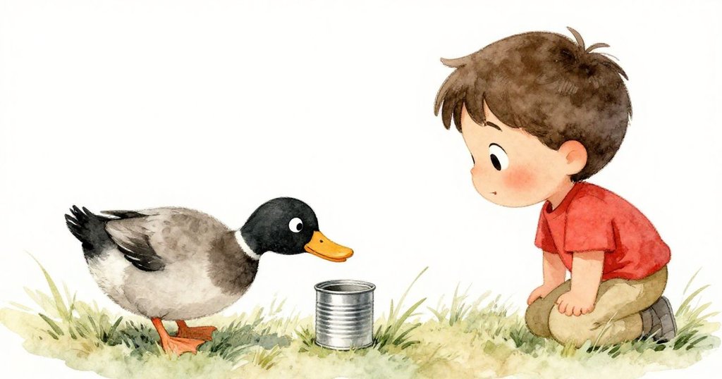 Leo面對鴨子連續啄盒的情景,用推草來轉移牠注意,表情透露著堅定與無奈