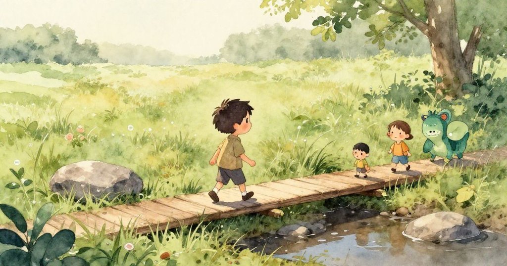 特寫鏡頭展示濕滑木板上晶亮露珠與細膩木紋，米可的小腳輕觸板面，細節豐富且詩意盎然