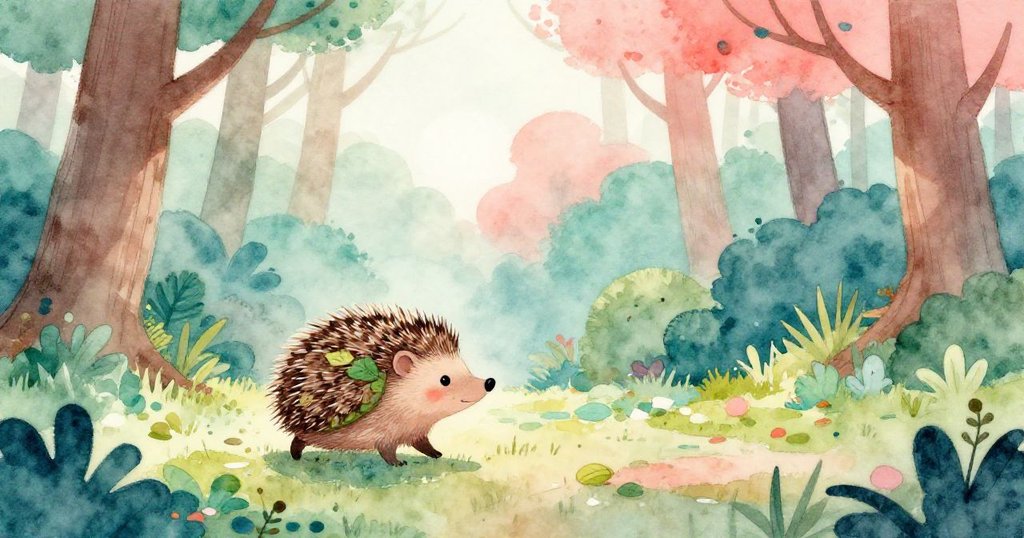 米洛在清晨森林中漫步，濕潤樹葉映襯下充滿希望與寧靜，天空微亮展現新一天開始的氛圍。