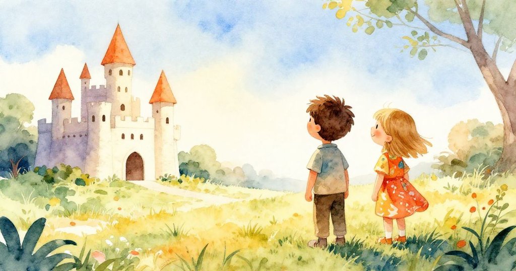 紙城堡穩立在柔軟青草上，男孩Ben與女孩Lily並肩站立，凝望開闊光明的地平線，共迎充滿希望的新未來