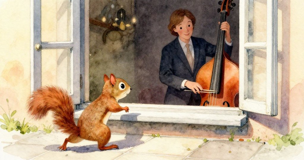 皮普停下腳步，露出好奇而明亮的眼神和輕輕揮動的尾巴，表情充滿驚喜與期待。