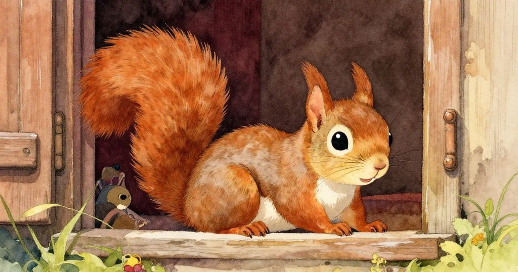 皮普在木門旁的柔軟角落中安睡，臉上帶著滿足微笑，溫暖柔和的夕陽營造出寧靜安心的氛圍。