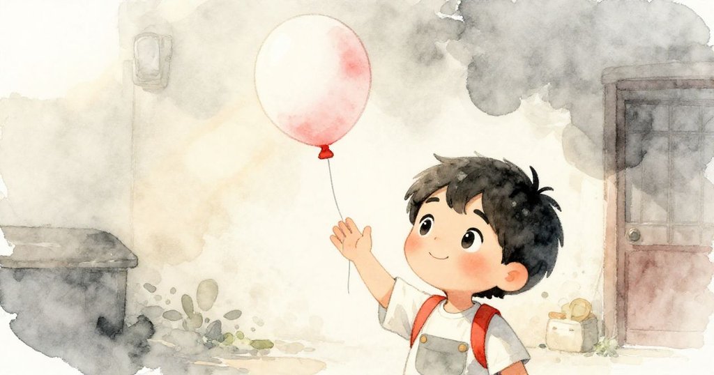 離場時，黎安向熱鬧舞台及顫動氣球輕輕揮手告別，臉上流露出溫暖回憶與從容，場景洋溢著柔和夕陽光芒。