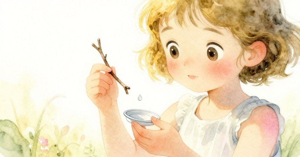 米婭溫柔地用細樹枝和裝滿清水的塑膠蓋幫助刺蝟，手部特寫展現細膩關懷與希望