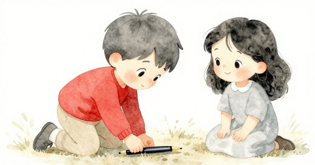 Tom重新拾起農夫筆時動作小心,而妹妹在旁微笑鼓勵,場景流露著家庭溫馨和默契。