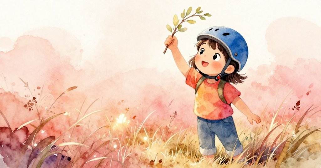 米可用小手撥開橫在路上的細枝,露出被陽光照耀的柔軟草地,展現探索新事物的決心。