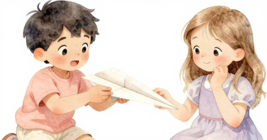 Milo與June專注折紙，細緻手勢展現合作精神，紙面紋理清晰，充滿溫柔專注氛圍。