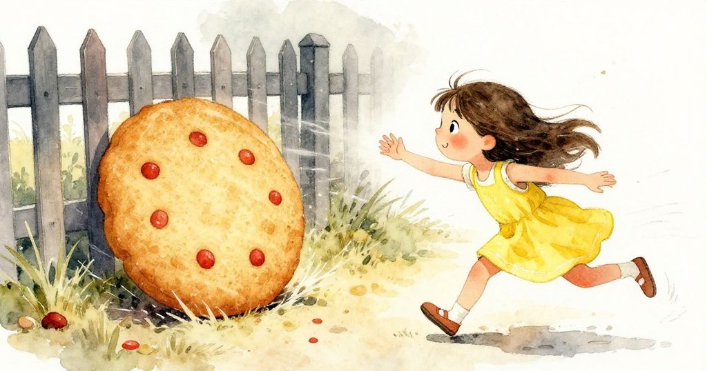 強風吹動圓餅滑入籬笆下，Lia伸手趕緊追取，動感場景展現出緊張與果敢的瞬間。