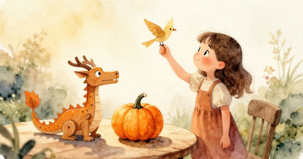 室內陽光照耀下，紙鳥快速旋轉，細線在微風中顫動，營造出夢幻遊戲般的動感與魔法氛圍。