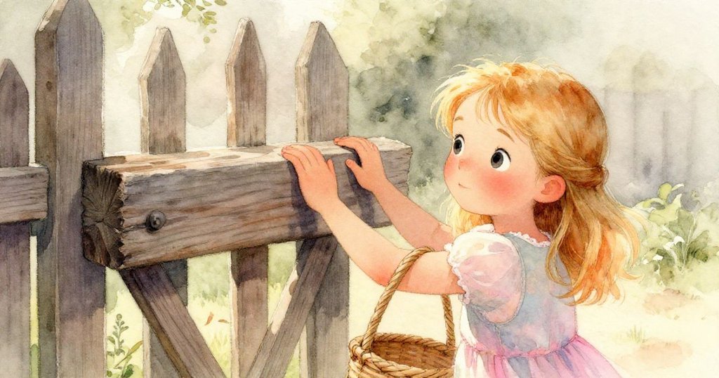 莉莉仔細觸碰木樑，輕敲出空心的鼓響，晨光中流露出專注與神秘感。